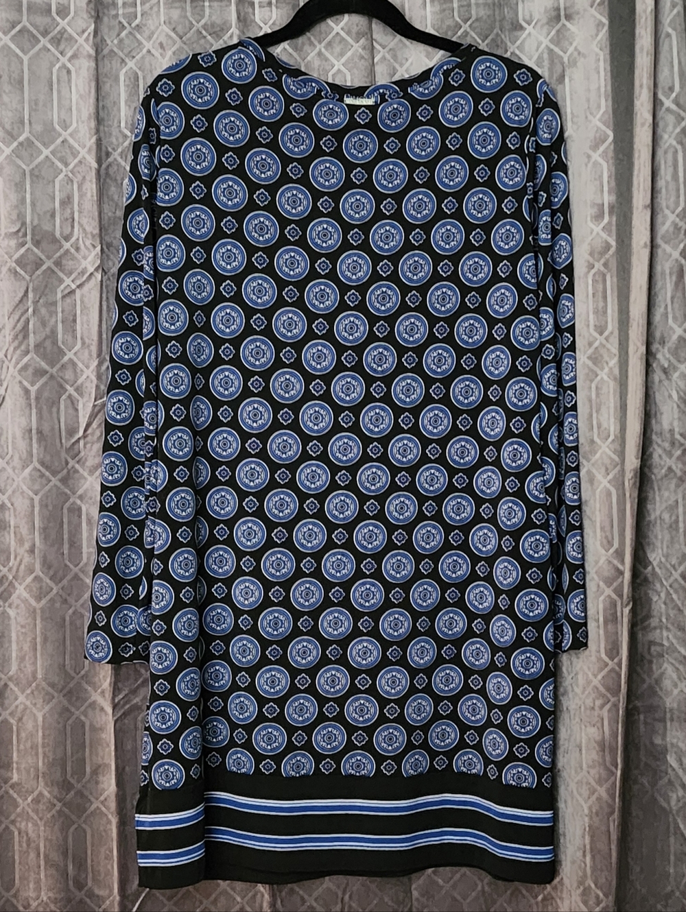 Michael Kors Navy and Light Blue Long Sleeve Shift Dress - Picture 2 of 4